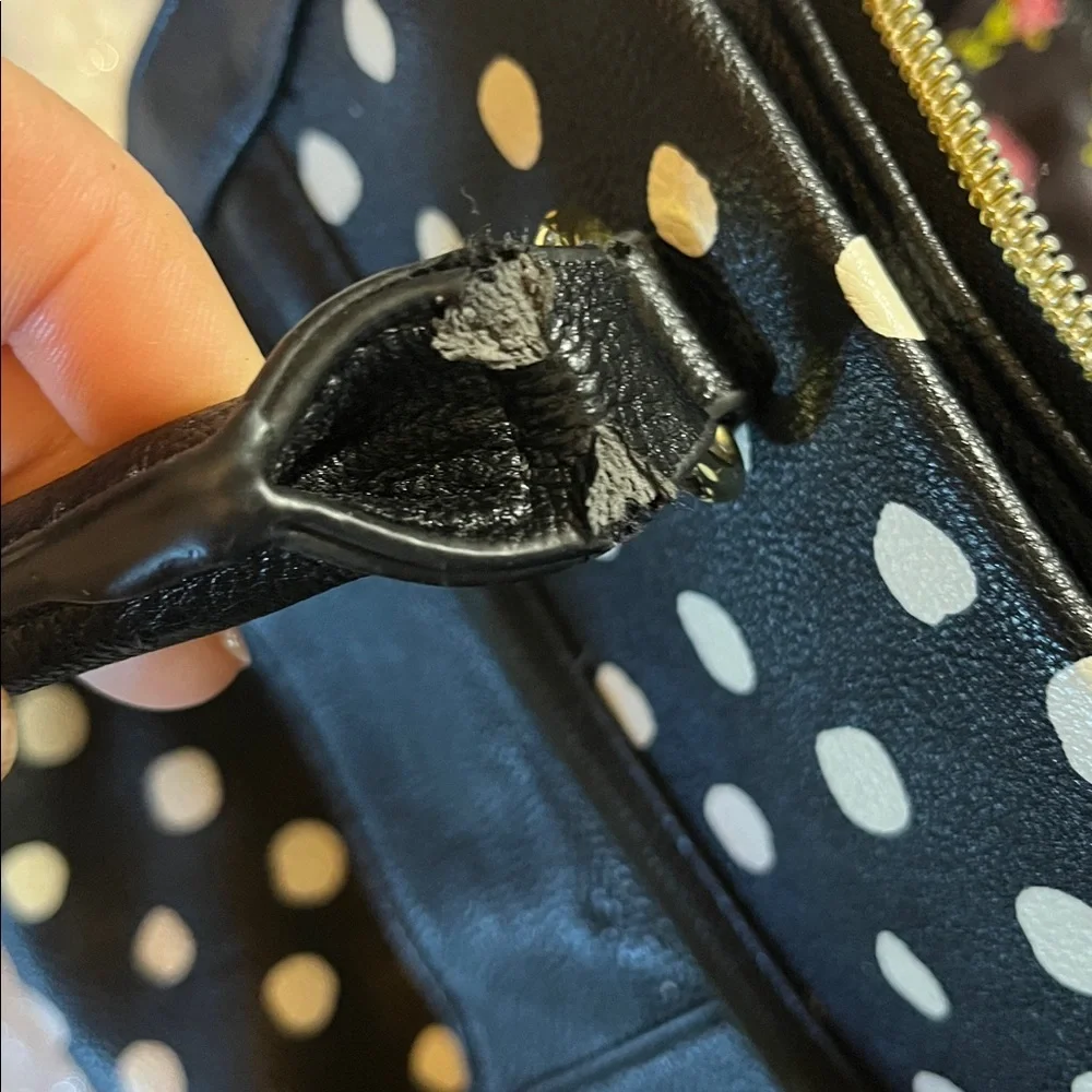 Betsey Johnson Black & White Polka Dot Satchel w/handles, heart clip & Bow Charm